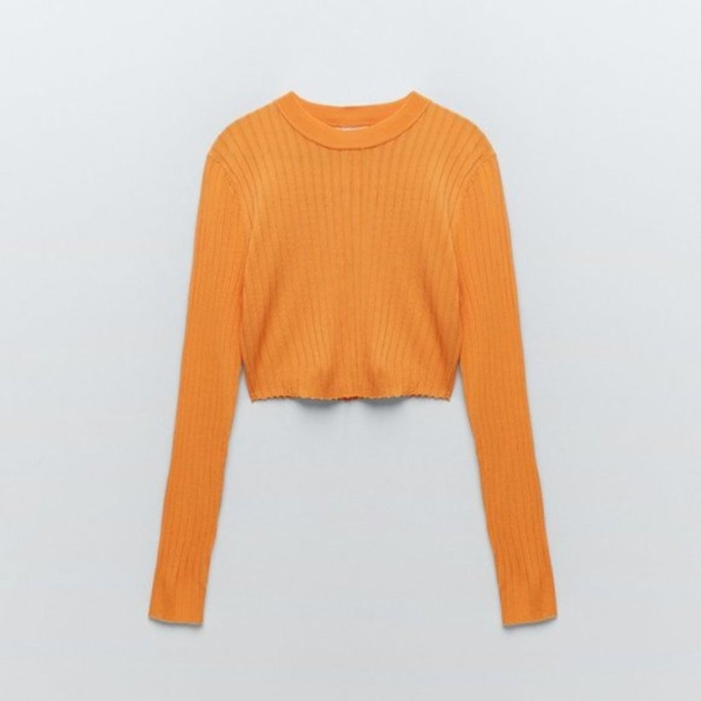 Zara Orange Long Sleeve Crop Top NWOT
